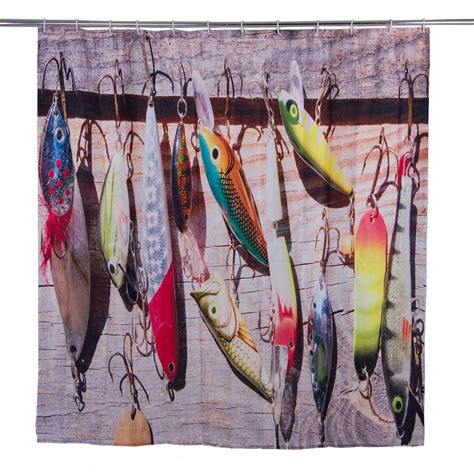 Moldiy Multicolor Fish On Hooks Design Shower Curtain Bait Pattern