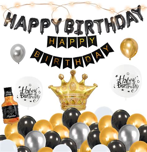 Black And Gold Theme Birthday Party Decorations With Fairy Light 0382