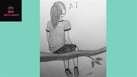 How To Draw Alone Girl Listening To Music Pencil Sketch Drawing Girl