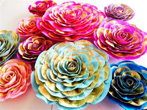 10 Large Paper Flowers Wall Decor Pink Gold Mira Royal Detective Henna