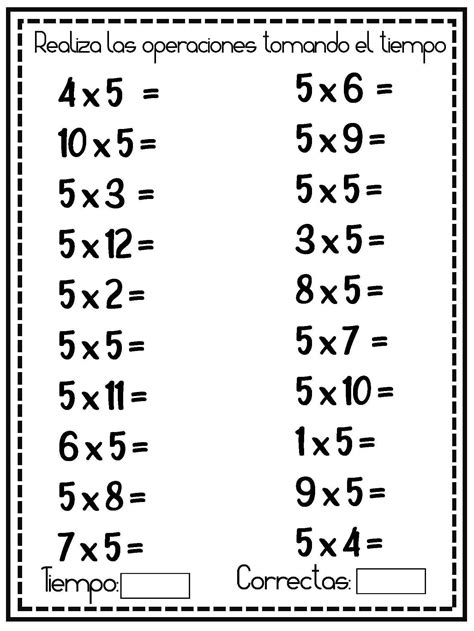 Multiplicaciones Sencillas Repasamos Tablas De Multiplicar 5