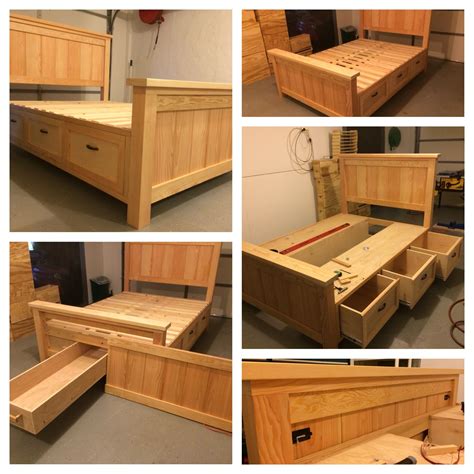 I bought a new latex bed, and seeing as it doesn't need a boxspring, i decided this would be a great opportunity to get some under bed storage without having stuff on the floor.this is a king size bed, which is the same as 2 twin extra longs, so tha… Farmhouse Storage Bed With Hidden Drawer | Diy platform ...