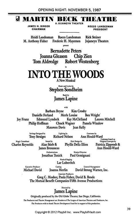 Into The Woods Broadway Al Hirschfeld Theatre 1987 Playbill