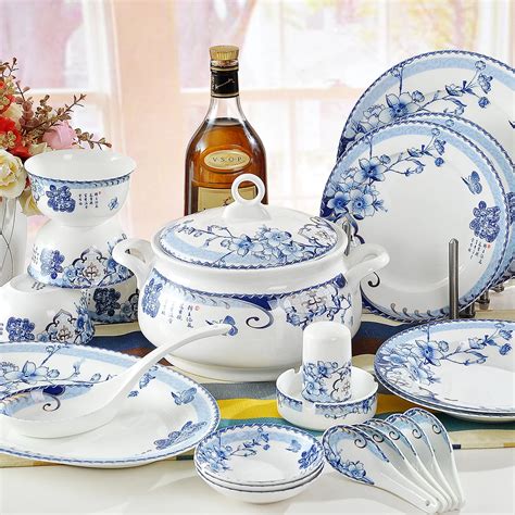 Quality 56 Dinnerware Sets Chinese Bowls Blue And White Winter Flower
