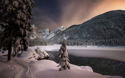 Download Wallpapers Fusine Lakes Winter Snowy Mountains Snowdrifts