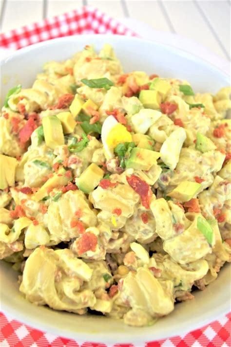Our grilled veggie pasta salad is also popular. Avocado Egg and Bacon Pasta Salad Side Dish - Easy Quick Recipe - Dreaming in DIY