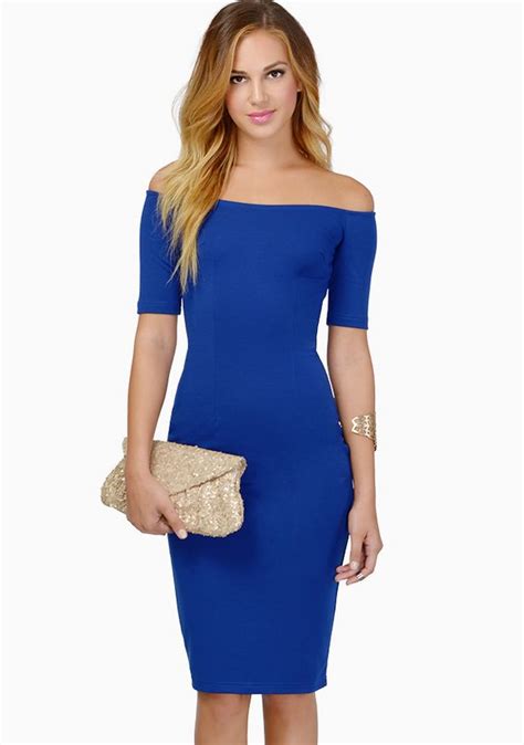 Blue Off The Shoulder Slim Bodycon Dress Slim Bodycon Dress Bodycon Dress