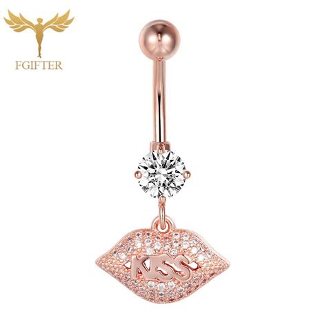 women sex jewelry lips dangle navel piercing barbell rose gold color stainless steel belly bars