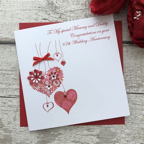 For her, for him, your husband, your wife, your parents and friends, too. Handmade Wedding Anniversary Card 'Hanging Hearts' - Handmade Cards -Pink & Posh