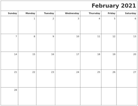 Print february 2021 calendar and enter your holidays, occasions and appointments. February 2021 Printable Blank Calendar