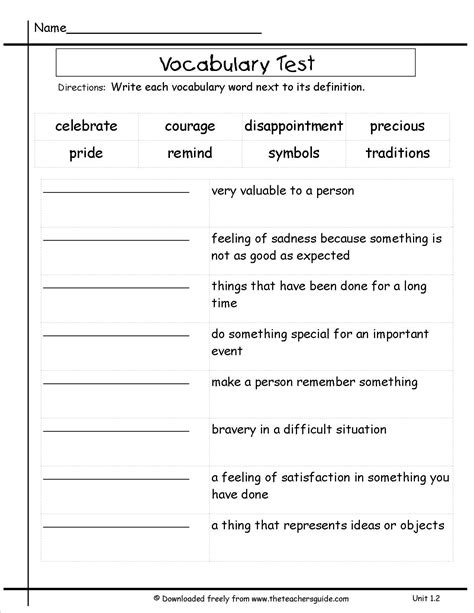 Third Grade Vocabulary Worksheet