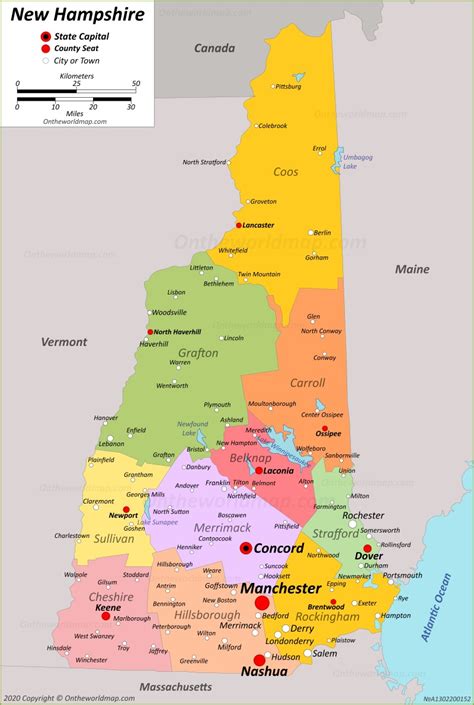 Map Of New Hampshire Towns State Coastal Towns Map