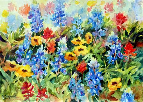 Medley Of Texas Wildflowers From My Back Yard Painting Blue Bonnets