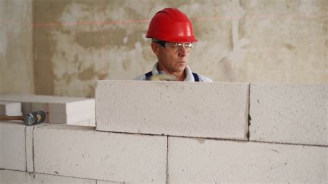 Bricklayer Mason Lays Bricks To Construct Stock Footage Sbv 347051812