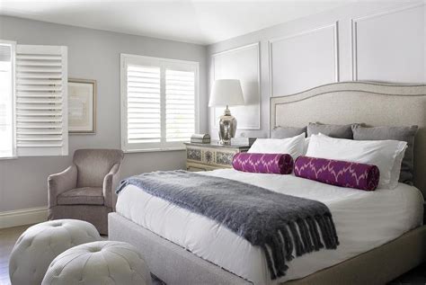 Shop online for a range of purple pillows to brighten your home. Purple and Gray Bedroom with Light Gray Ceiling ...