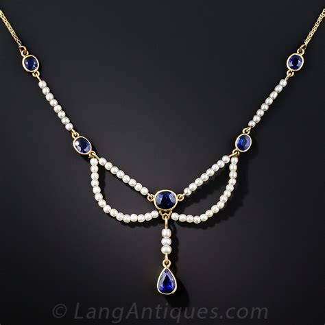 Natural Sapphire And Pearl Necklace