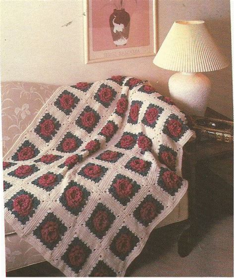 Vintage Rose In Bloom Squares Afghan Throw Crochet Pdf Pattern Afghan