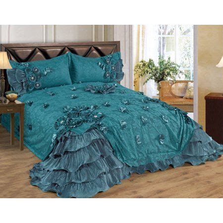 Hig 3 piece comforter set white lace ruffled pleat design. 3-Piece Imperial Real 3D Oversized Turqoise blue Comforter ...
