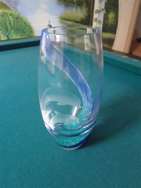 Lenox Undersea Paradise Dolphins Vase And Blue Wave Crystal Vase