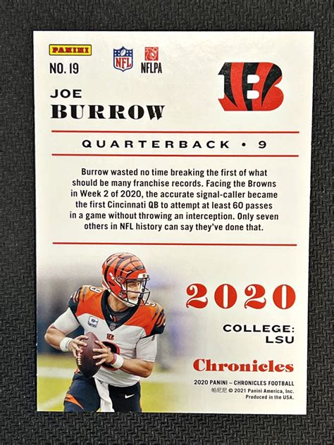 2020 Panini Chronicles Football Joe Burrow Rookie Rc Cincinnati Bengals 19 Ebay