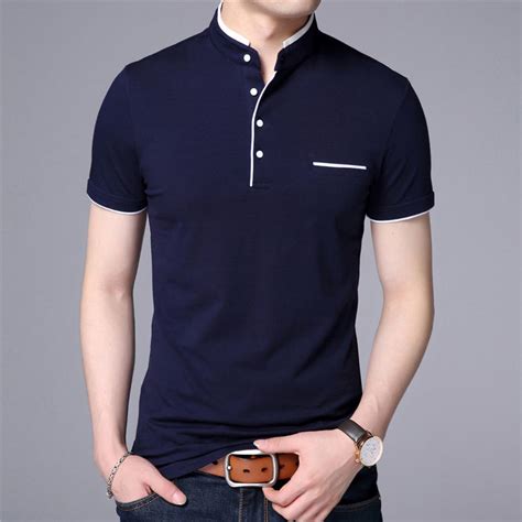 good quality mandarin collar short sleeve tee shirt men 2018 spring summer new top men brand