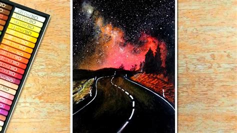 Easy Aurora Night Sky Drawing With Oil Pastel For Beginners Step By