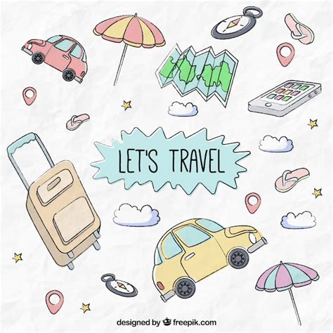 Free Vector Travel Background With Hand Drawn Elements
