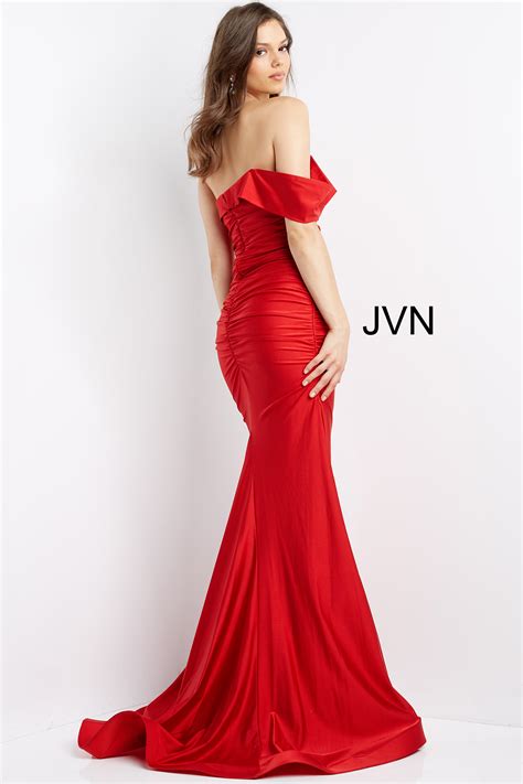 Jvn Red One Shoulder Body Hugging Long Prom Dress
