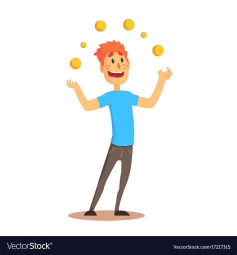 Young Man Character Juggling With Orange Balls Vector Image
