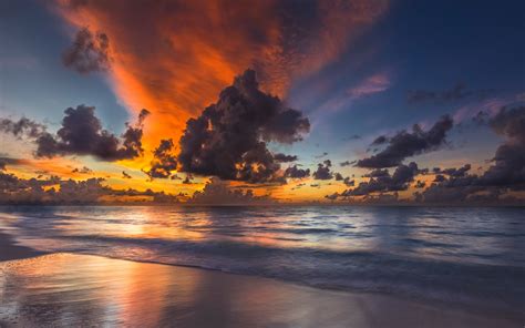 Nature Sunset Beach Maldives Sea Sky Clouds