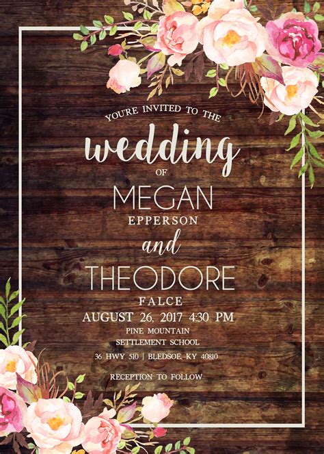 Wedding Card With Flowers On Wooden Background