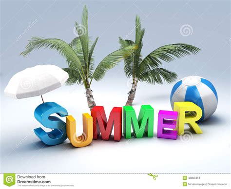 Word Summer With Colourful Letter 3d Illustration Stock Illustration