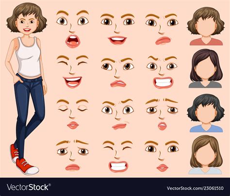 Young Woman With Different Facial Expression Vector Image