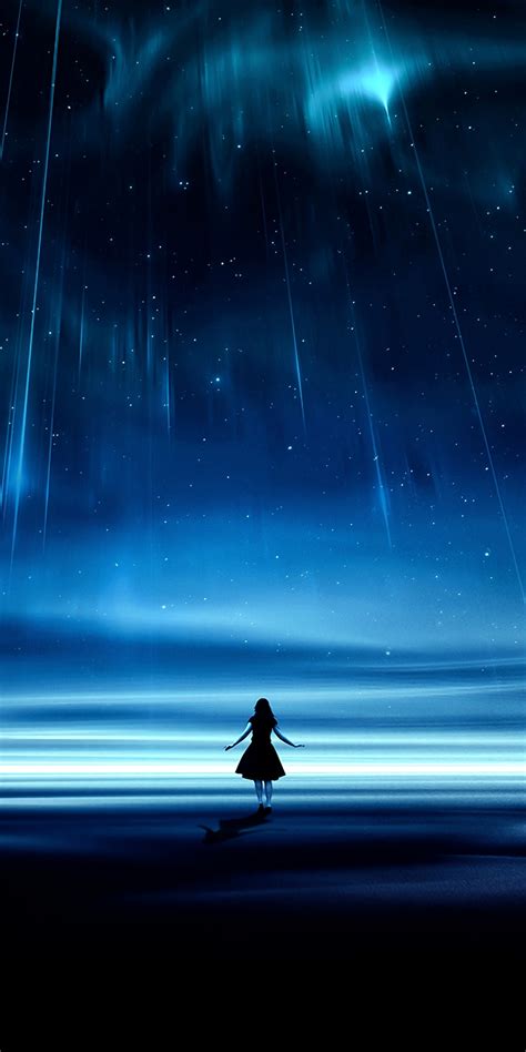 Download 1080x2160 Wallpaper Silhouette Starry Sky Landscape Lights