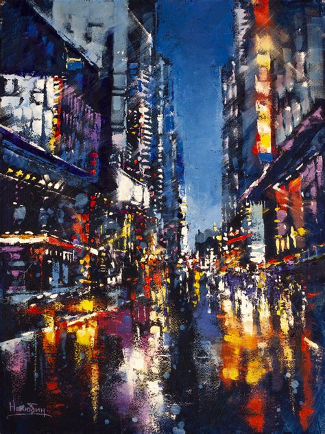 Night City Lights By Aleksandr Neliubin 2021 Painting Acrylic Oil
