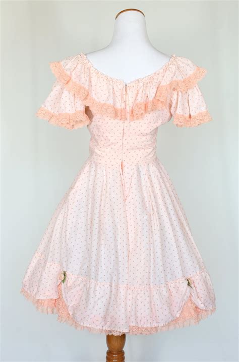 70s Vintage Square Dance Dress In Peach