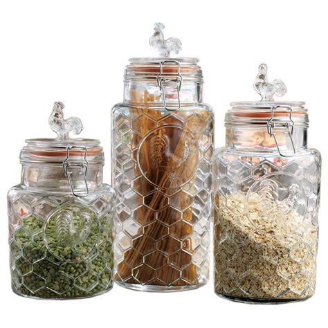 Decorating with glass canisters in the kitchen. Value Saving Large Glass Rooster Canister Set -- You can ...