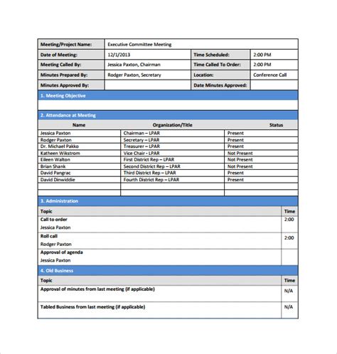 Project Meeting Minutes Templates To Download Sample Templates