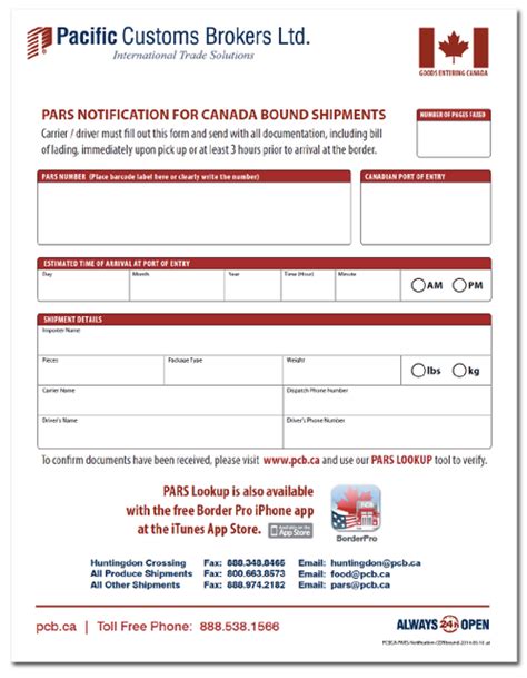 Canada Customs Forms Pdf Downloads Pcb