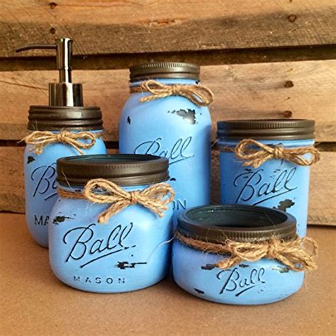 Country Rustic Denim Blue Mason Jar Bathroom Accessories