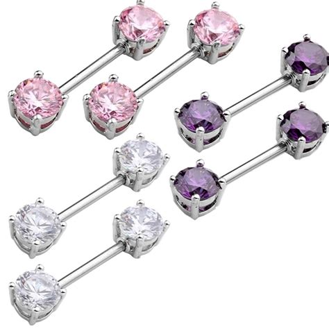 2pcs Hot Sale Stainless Steel Sexy Nipple Rings Jewelry Trendy Cubic Zircon Nipple Barbell
