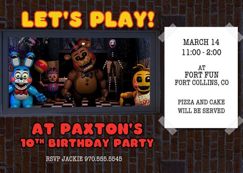 Five Nights At Freddy S Birthday Party Invitations
