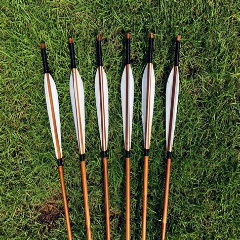 Cdric 6pk Full White Turkey Feathers Bamboo Arrows For Archery Longbow