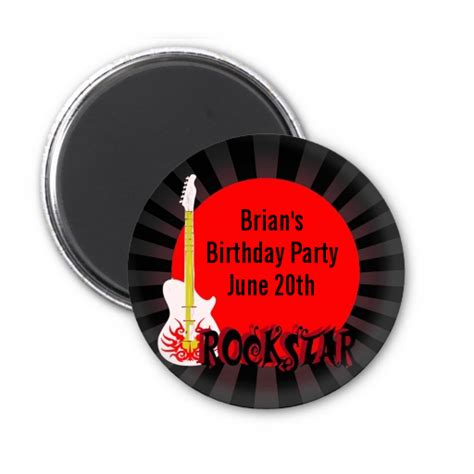 Rock Star Guitar Blue Personalized Birthday Party Magnet Favors