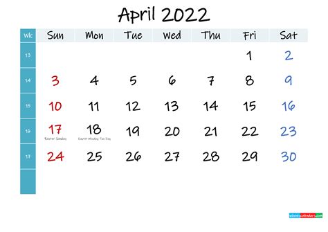 April 2022 Free Printable Calendar Template K22m400
