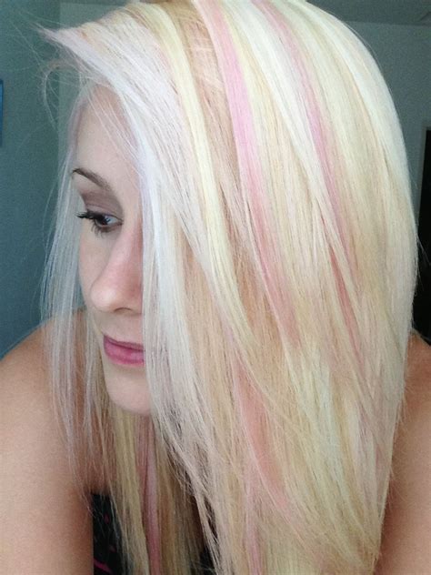 Light Pink Highlights On Bleach Blonde Hair This Is Actually Done