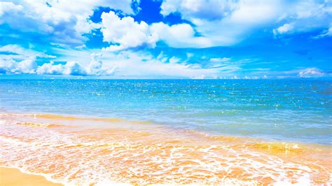 Brown Sand On Beach With Waves Under Cloudy Blue Sky During Daytime 4k