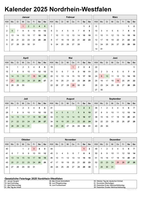 Kalender 2025 Nrw Kostenlos Ferien Übersicht Feiertage Pdf Vorlagen