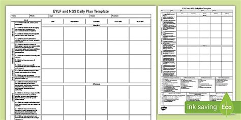Eylf And Nqs Daily Plan Template Teacher Made Twinkl