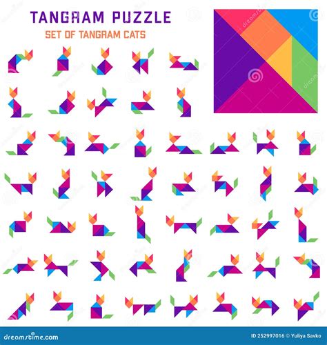 Tangram Puzzle For Kids Set Of Tangram Cats Stock Vector